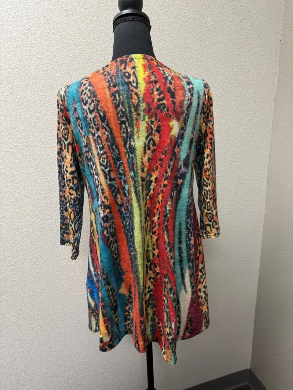 Amma Design Floral Tunic Top Large Yellow Teal Red Boho Stretch Blouse - Picture 4 of 8